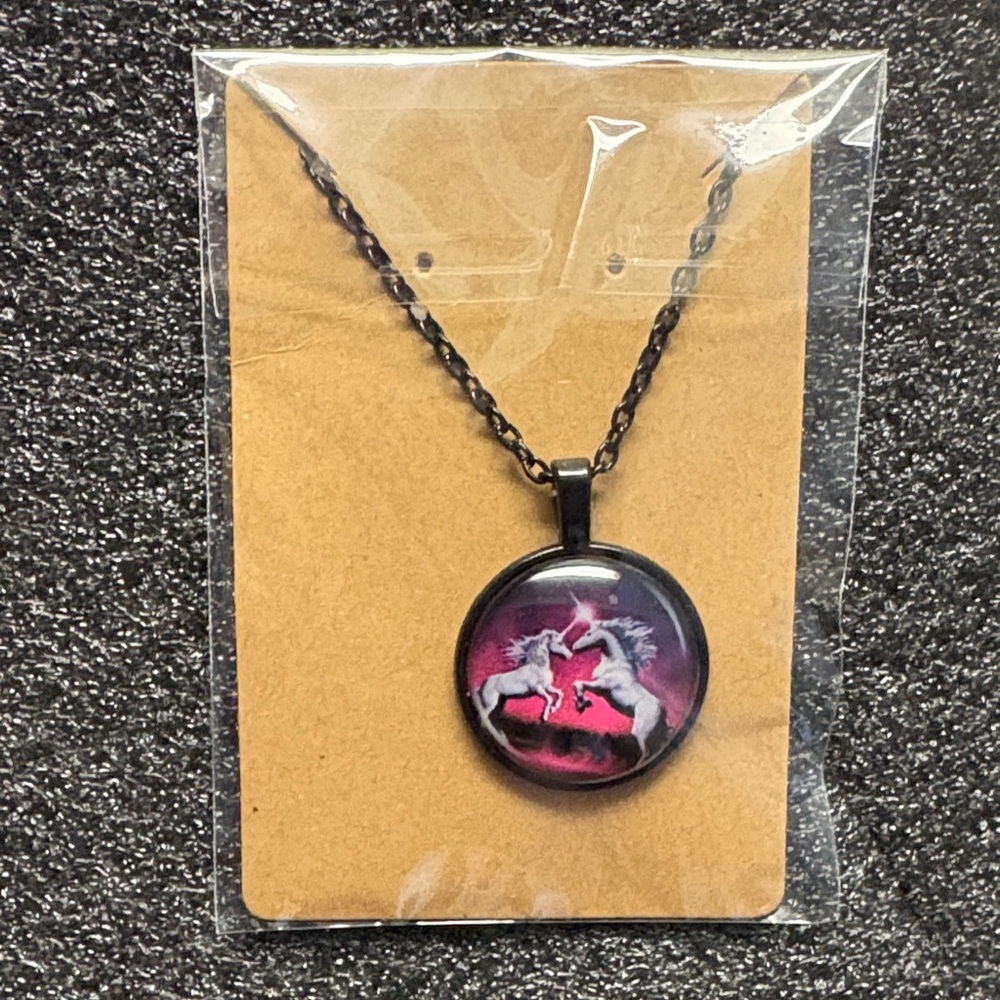 Unicorn Pendant Necklace - Black and Pink